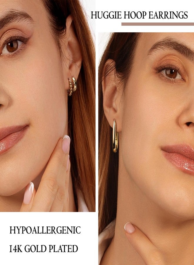 FEYIR 18 Pairs Hoop Stud Earrings Set for Women Flat Back Stud Dainty Chunky Hoop Earring Hypoallergenic Stackable Earrings Sets for Multiple Piercing - Image 4